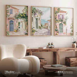Mediterranean Village Triptych Wall Art Set – premium framed canvas wall art
