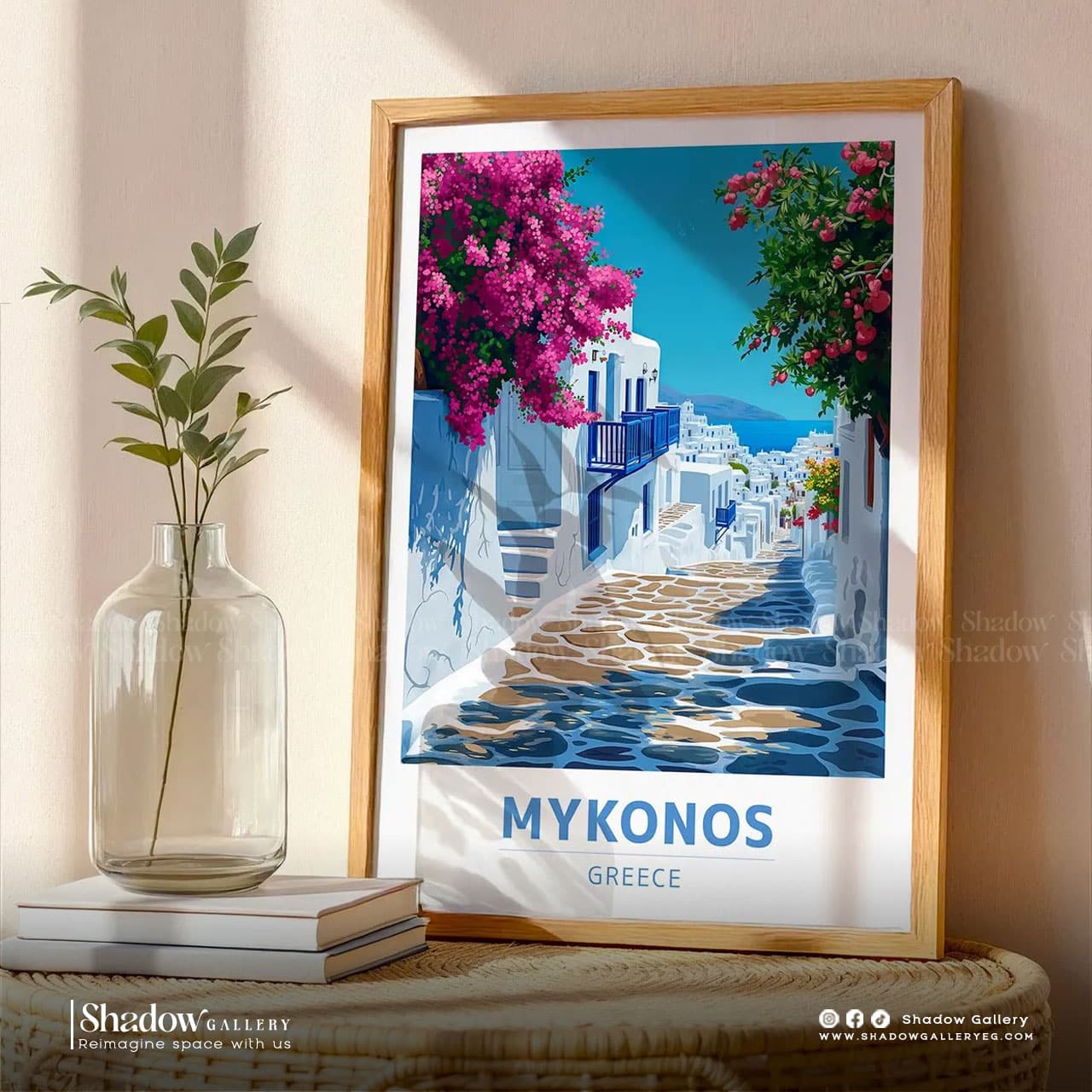 Vintage Mykonos Greece Travel Poster Art – premium framed canvas wall art
