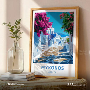 Vintage Mykonos Greece Travel Poster Art – premium framed canvas wall art