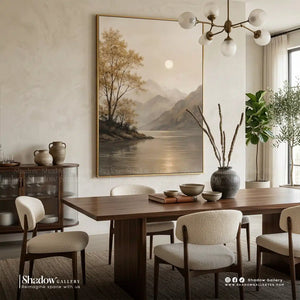 Luxury Dining Room Statement Art | Minimalist Mountain Landscape – close-up detail of frame and canvas texture