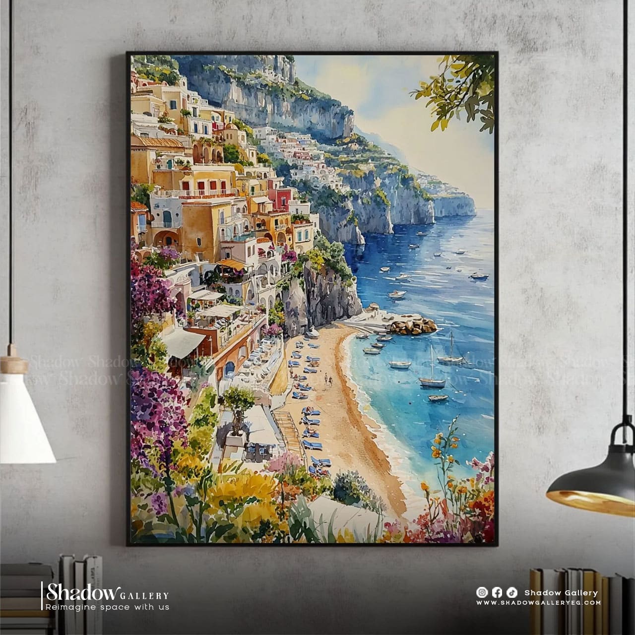 Positano Amalfi Coast Watercolor Canvas Art – premium framed canvas wall art