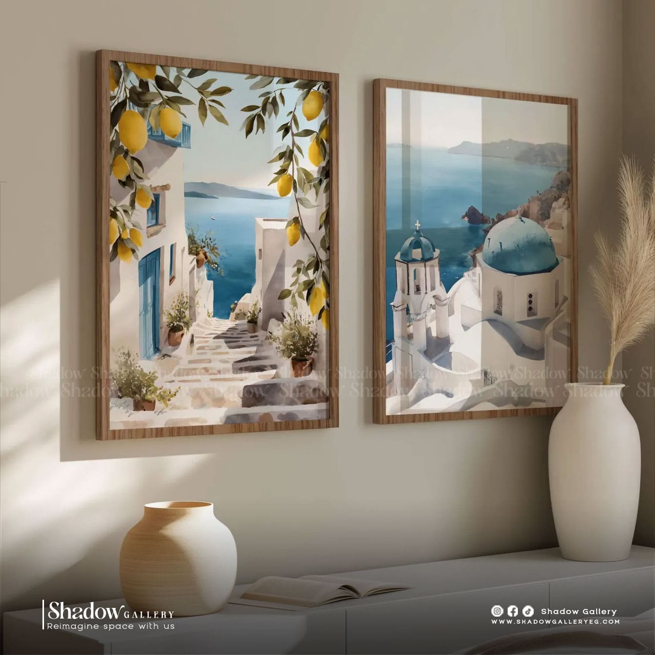 Santorini Lemon Tree Canvas Art (2-Piece Set) – close-up detail of frame and canvas texture