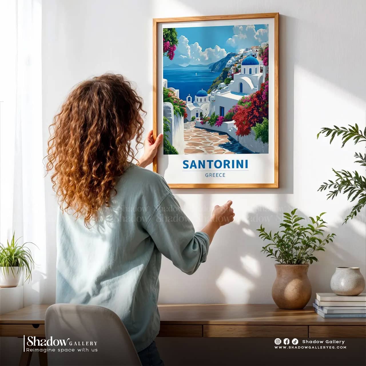 Vintage Santorini Greece Travel Poster Art – premium framed canvas wall art