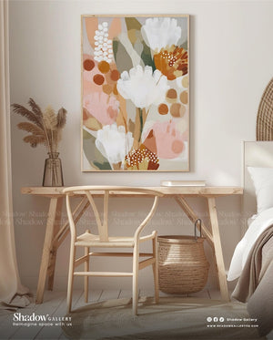 The Abstract Bloom - Vertical Floral Painting – styled in a modern room setting