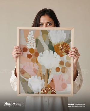 The Abstract Bloom - Vertical Floral Painting – close-up detail of frame and canvas texture