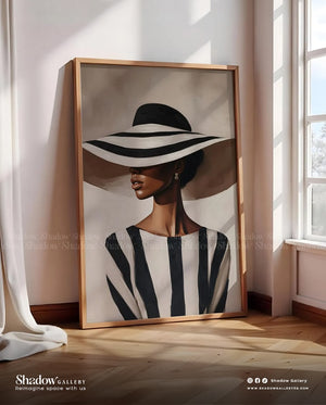 The Monochrome Muse l Large Black & White Fashion Portrait l Shadow Gallery – close-up detail of frame and canvas texture