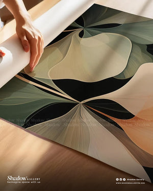 The Midnight Bloom - Set of 2 Modern Abstract Botanical Art – styled in a modern room setting