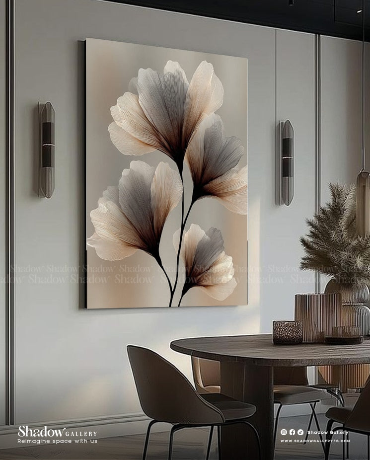 The Ginkgo Bloom - Modern 3D Textured Floral Wall Art – close-up detail of frame and canvas texture