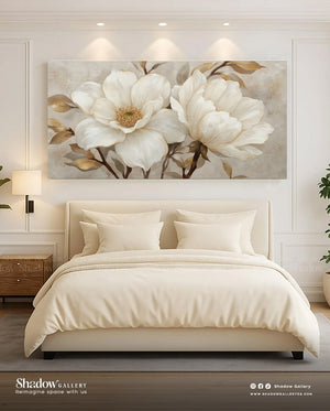 The Magnolia Grandeur - Large Floral Wall Art – styled in a modern room setting