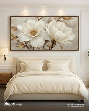 The Magnolia Grandeur - Large Floral Wall Art – styled in a modern room setting