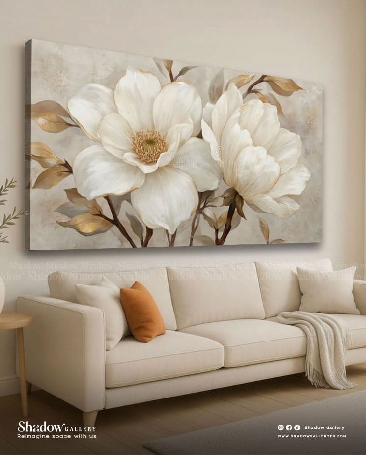 The Magnolia Grandeur - Large Floral Wall Art – close-up detail of frame and canvas texture