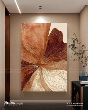 The Terracotta Bloom - Vertical Abstract Line Art – styled in a modern room setting