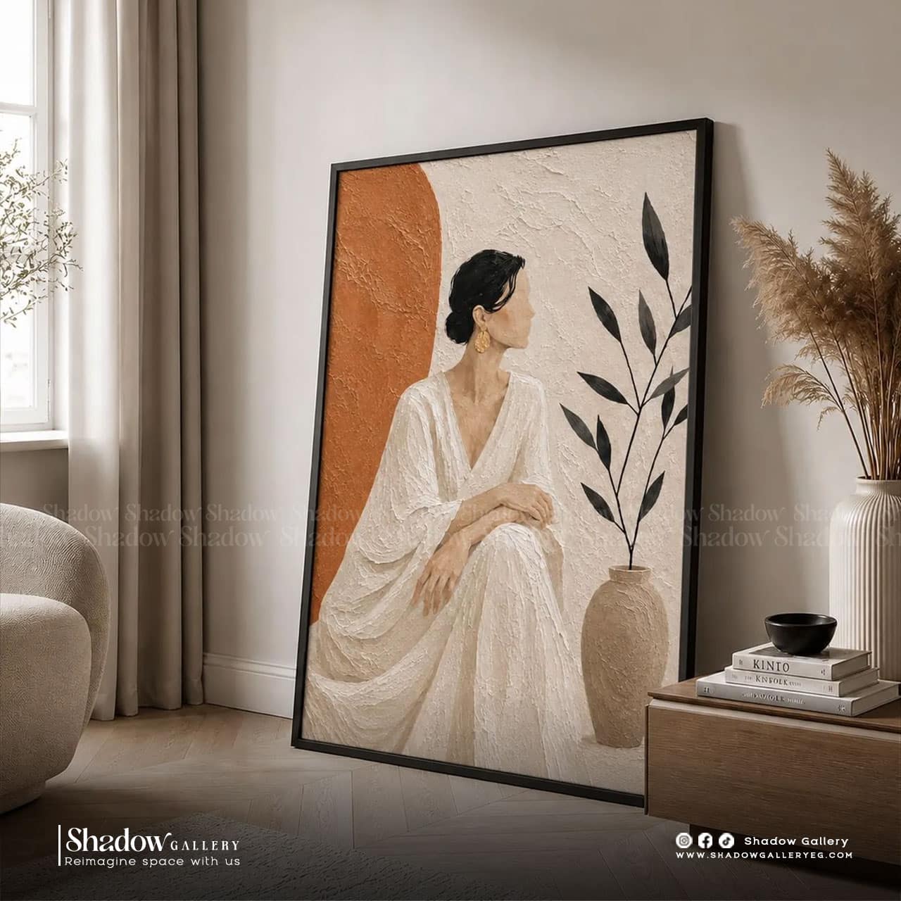 Textured Minimalist Woman Portrait Wall Art – close-up detail of frame and canvas texture