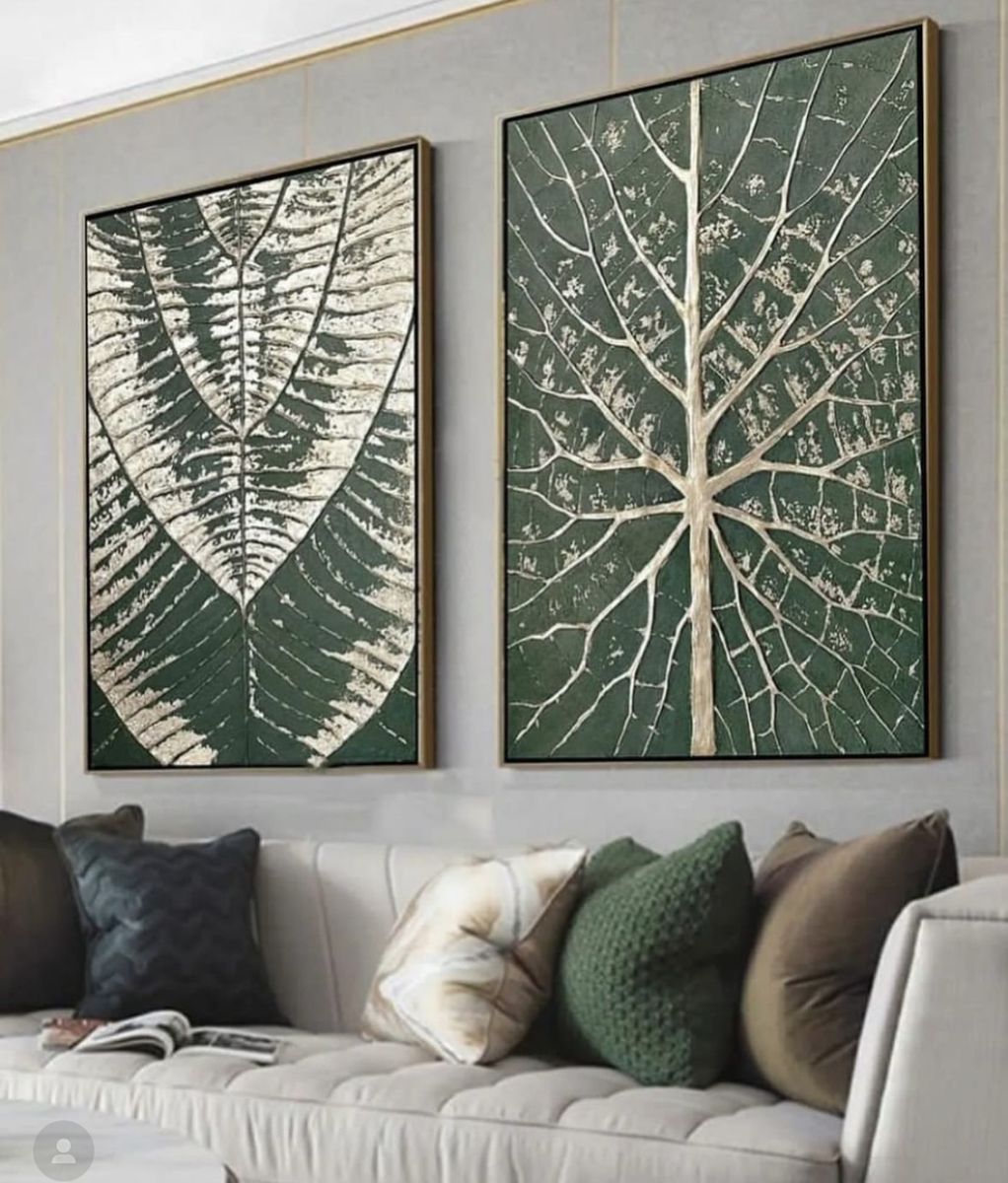 Green Canvas Nature Inspired Leaf Set of 2 – premium framed canvas wall art