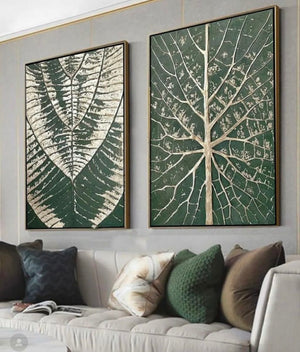Green Canvas Nature Inspired Leaf Set of 2 – premium framed canvas wall art