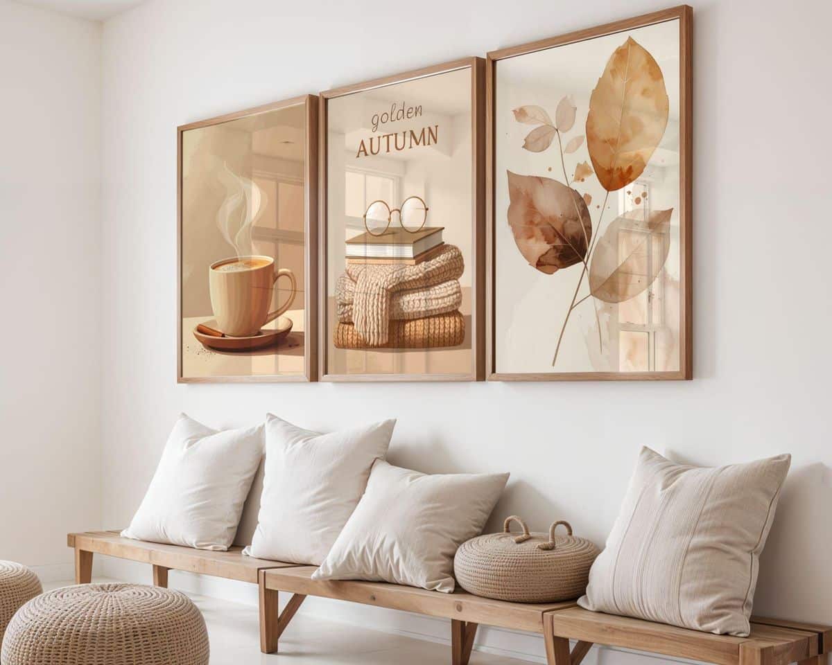 Set of 3 Autumn Tea Cup Watercolor Print – premium framed canvas wall art
