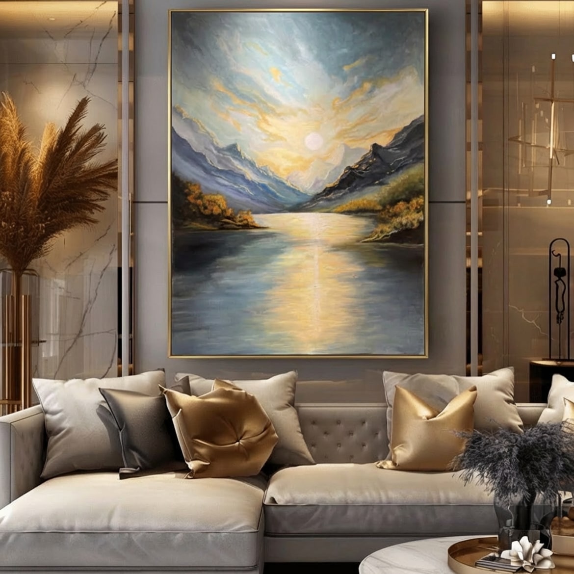 Mountains Sun Set Canvas wall Frame – close-up detail of frame and canvas texture