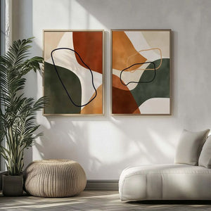 Mid Century Modern Abstract Wall Art Set of 2 – premium framed canvas wall art
