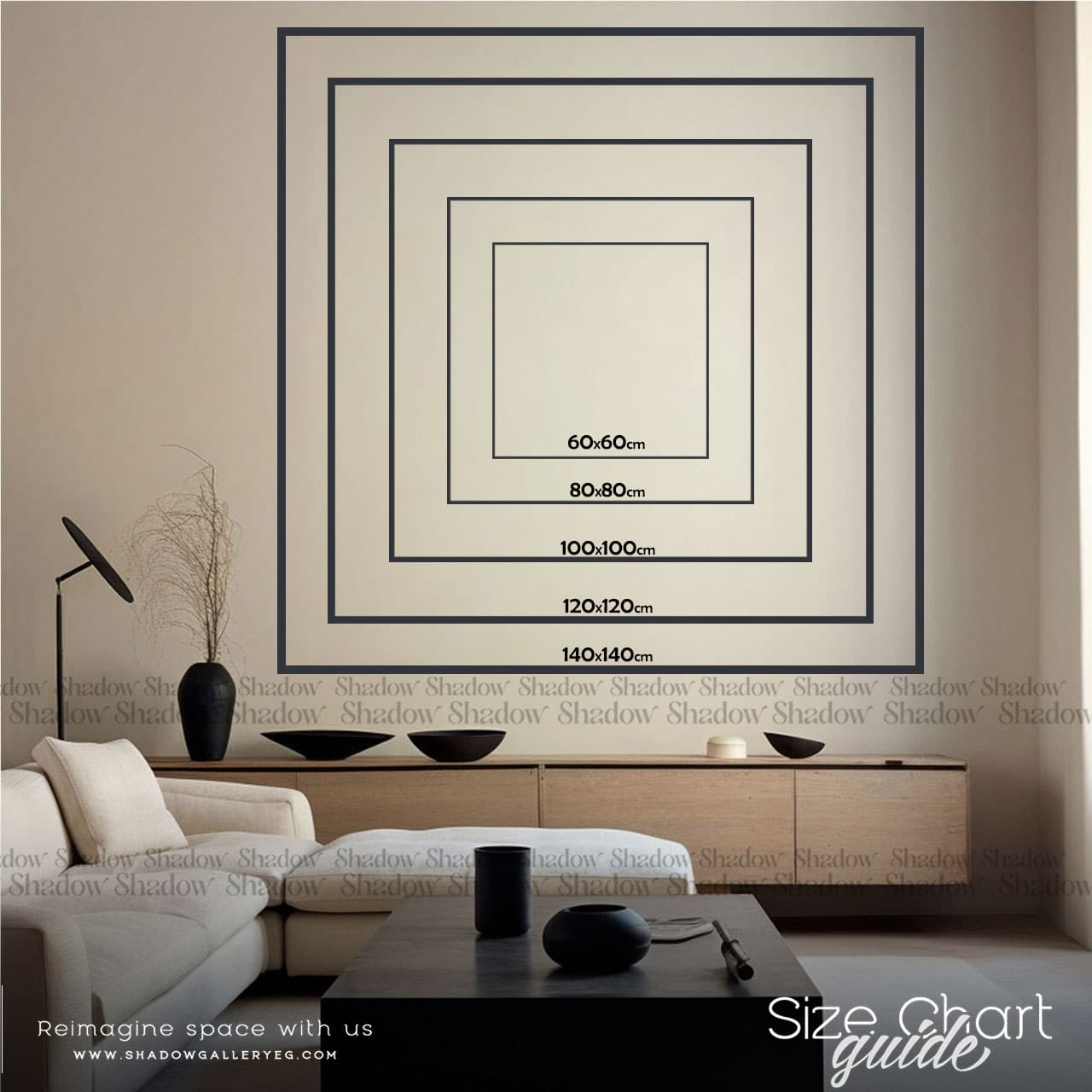 Gold and Off white Minimalist Square Floral Art – styled in a modern room setting