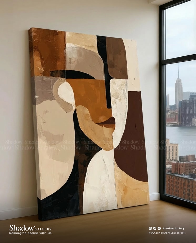 Modern Abstract Earth Tone Wall Art – close-up detail of frame and canvas texture