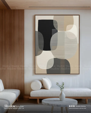 Large Vertical Abstract Canvas in Neutral Tones Wall Frame – close-up detail of frame and canvas texture