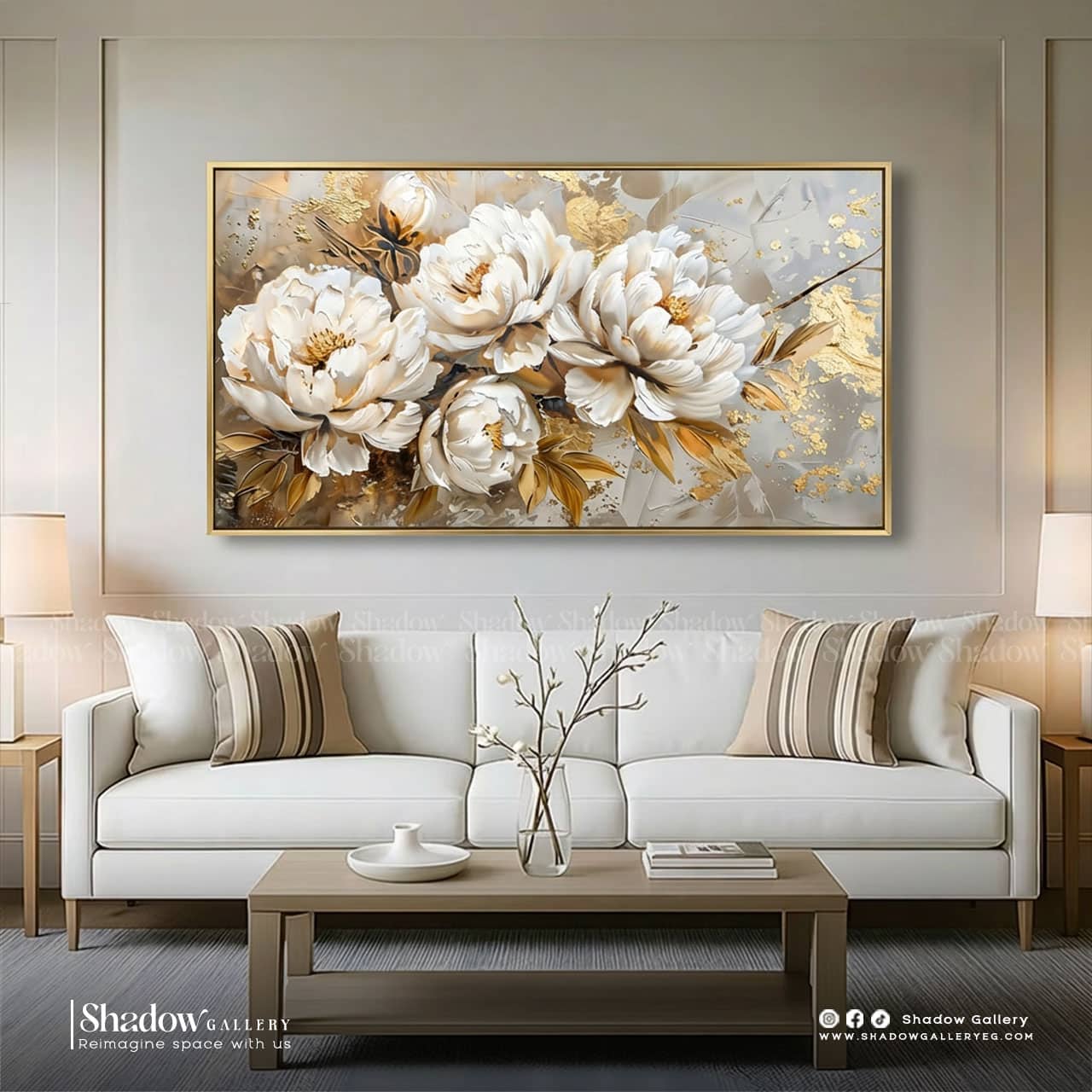 Large Floral Wall Art with Gold Accents by Shadow Gallery – premium framed canvas wall art