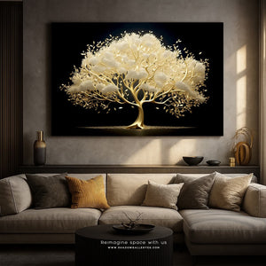 Golden Tree Wall Art – close-up detail of frame and canvas texture