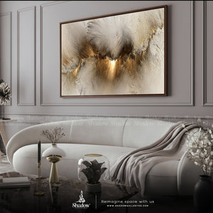 Modern Gold Abstract Canvas Print – styled in a modern room setting