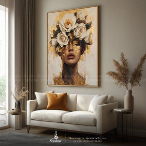 Biege Rose Gold Woman Portrait – styled in a modern room setting