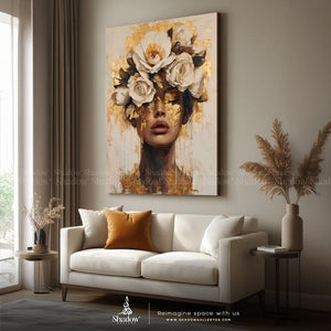 Biege Rose Gold Woman Portrait – styled in a modern room setting