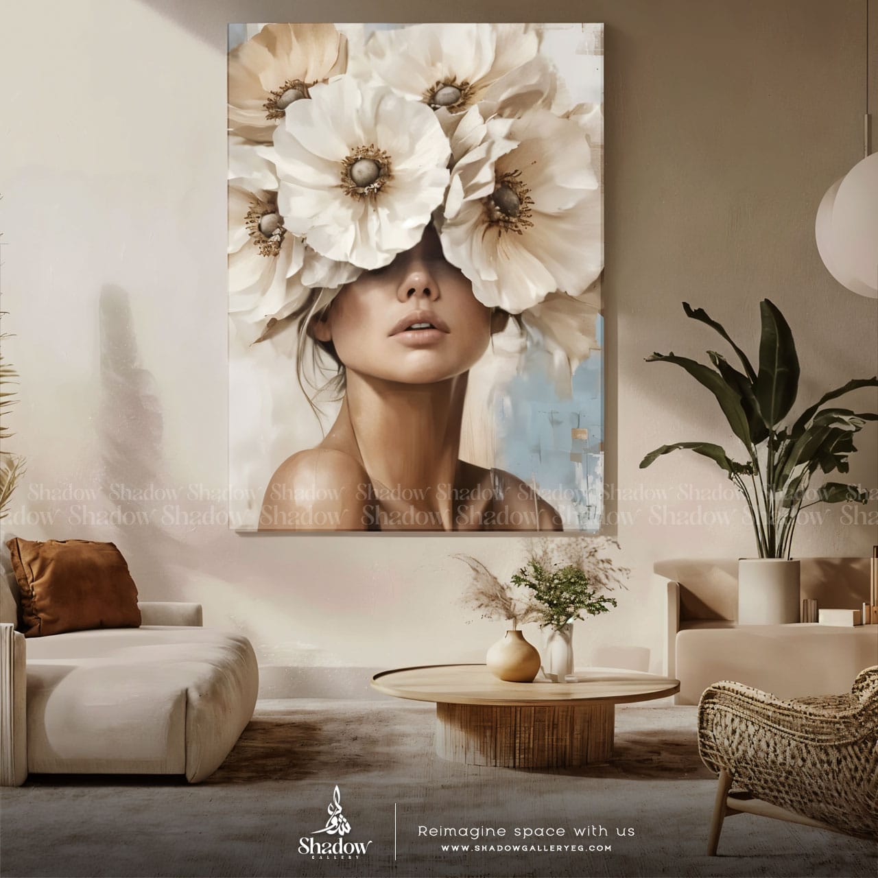 Beautiful Girl With Flowers on Head Wall Art – premium framed canvas wall art
