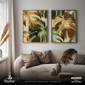 Canvas Decorative  Golden Monstera Leaf – styled in a modern room setting