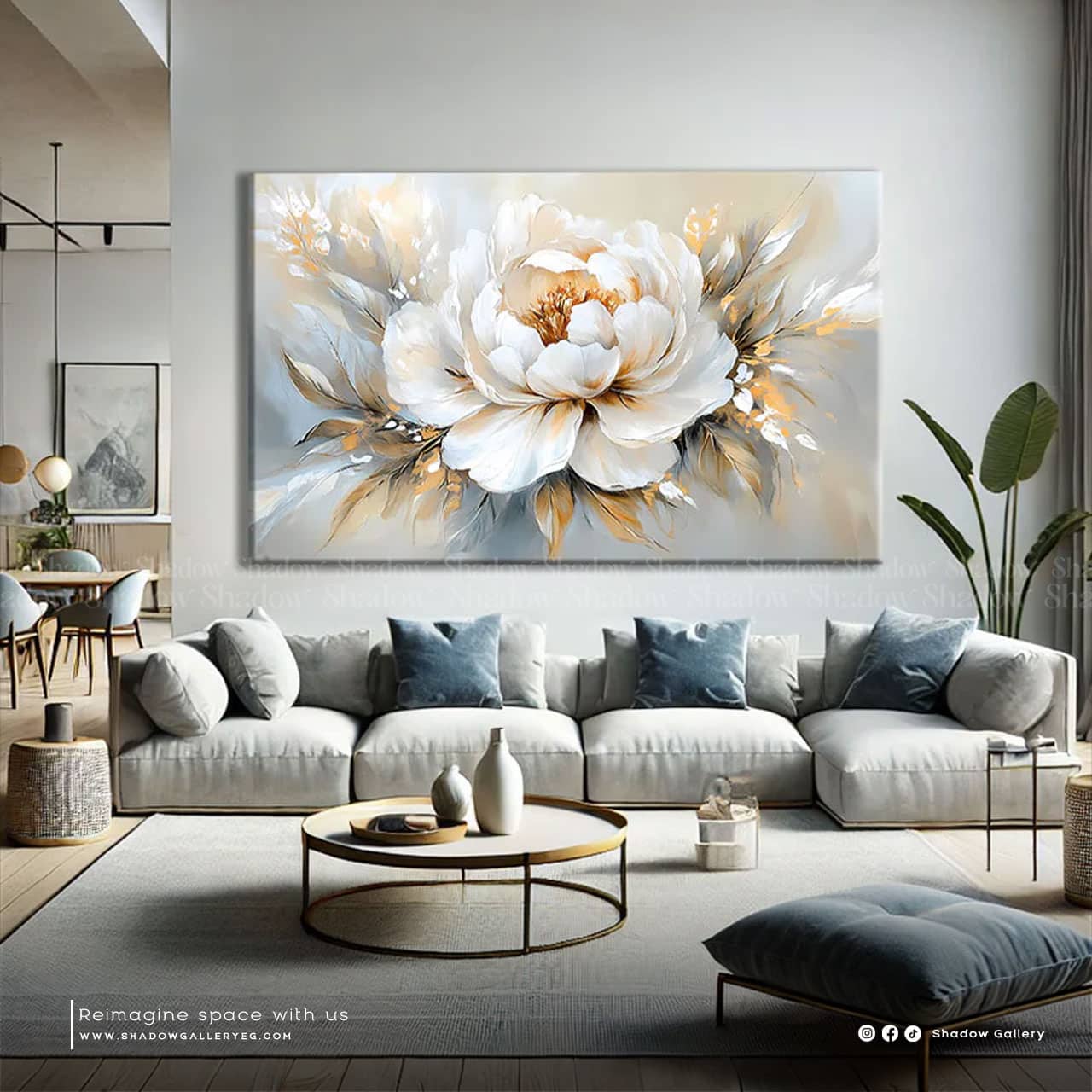 Delicate Flower in Soft Hues Wall Frame – styled in a modern room setting