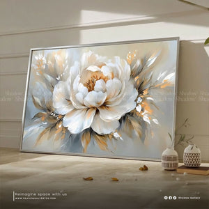 Delicate Flower in Soft Hues Wall Frame – close-up detail of frame and canvas texture