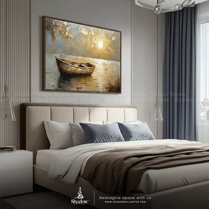 Abstract Boat by the Sea Panoramic Canvas – premium framed canvas wall art