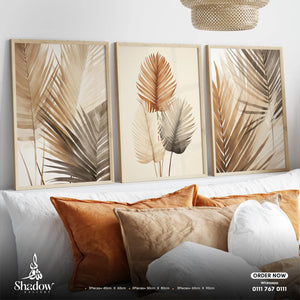 Neutral Palm Leaf Triptych Wall Art – premium framed canvas wall art