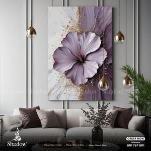 Abstract Purple Flower and Gold – premium framed canvas wall art