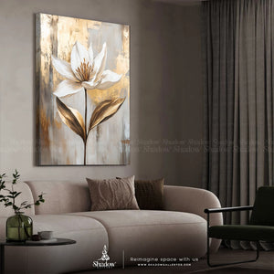 Single Gold Flower , Botanical Print – premium framed canvas wall art