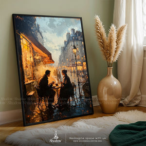 Paris Cafe at Night Romantic Wall Frame – premium framed canvas wall art