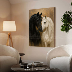 BLACK &amp; WHITE HORSES Duo Wall Frame – close-up detail of frame and canvas texture