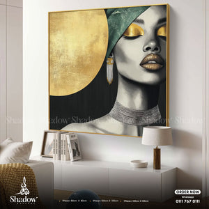 Gold Accent Woman Portrait – premium framed canvas wall art