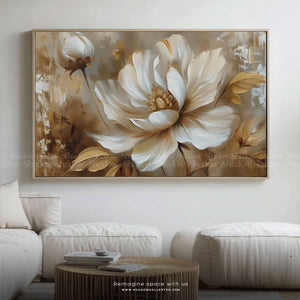 Floral Art Print, Large Beige Flower – premium framed canvas wall art
