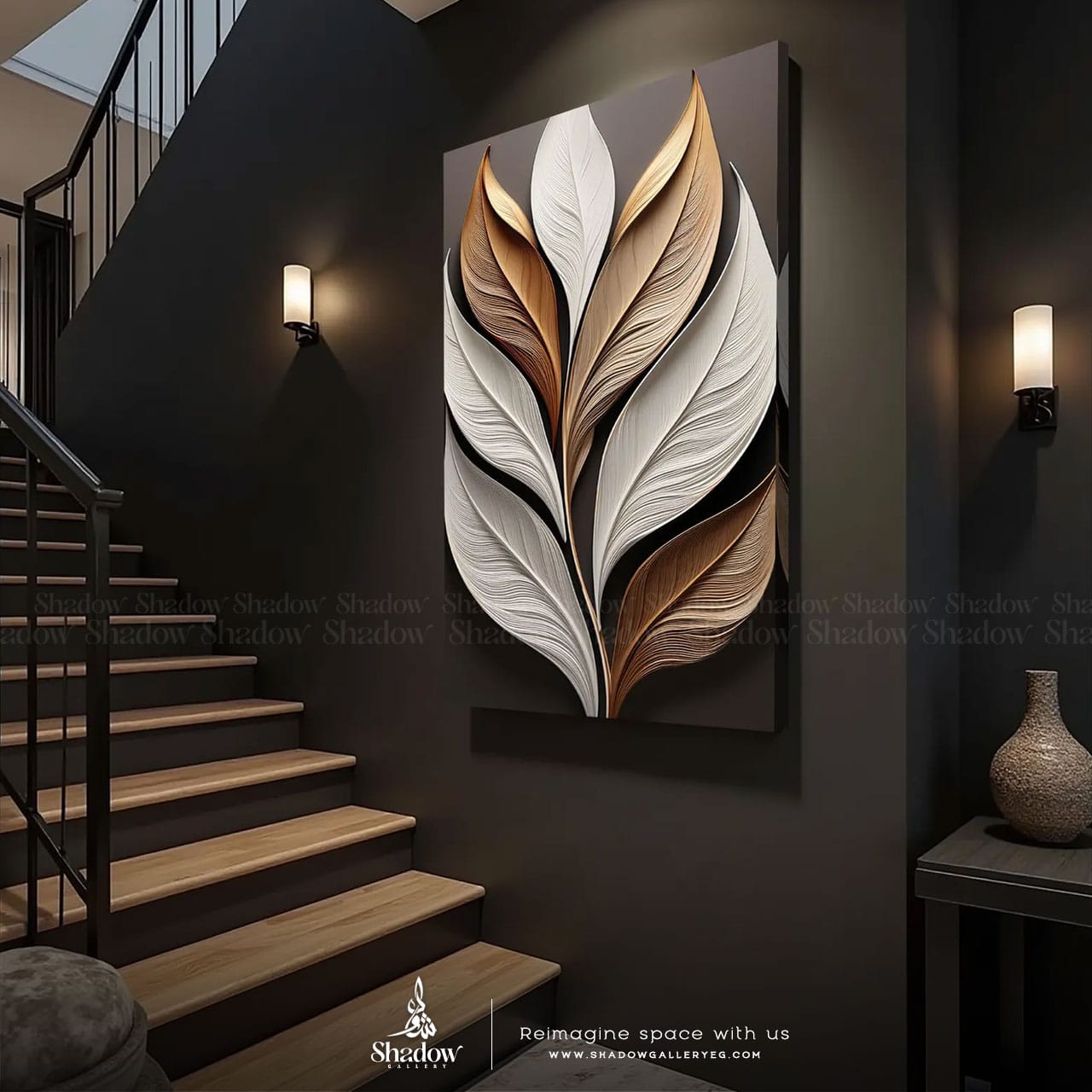 Elegant Leaf Wall Art | Abstract Leaf Canvas – close-up detail of frame and canvas texture
