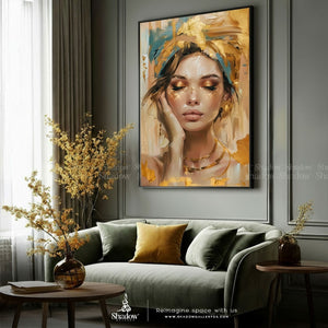 An Abstract Portrait of a Beautiful Lady – close-up detail of frame and canvas texture