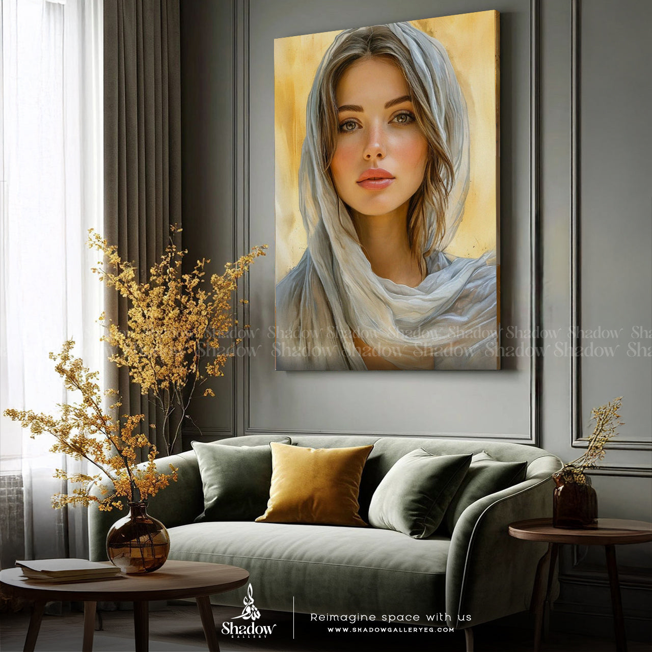 Abstract Woman Yellow and White Beautiful Face – premium framed canvas wall art