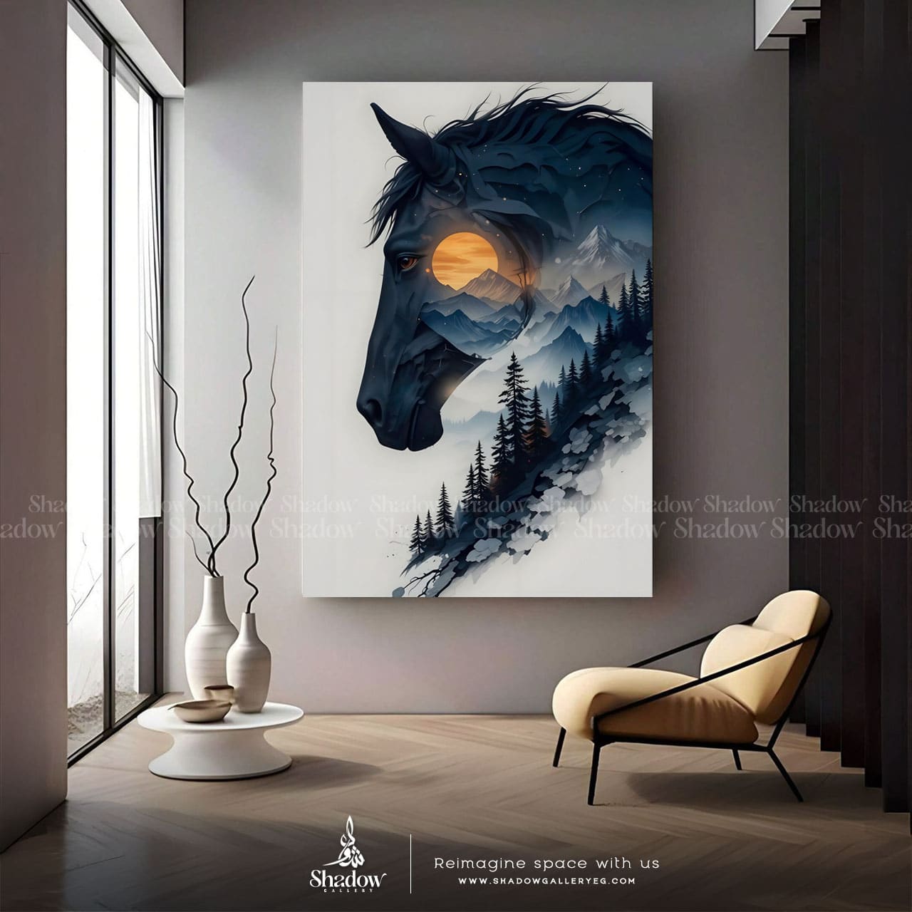 Horse Mountain Landscape Canvas wall Art – styled in a modern room setting