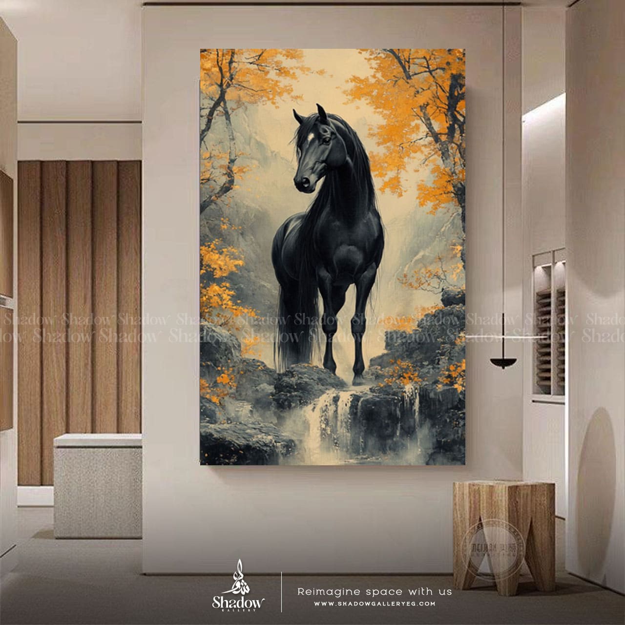 Majestic Black Horse Wall Frame – close-up detail of frame and canvas texture