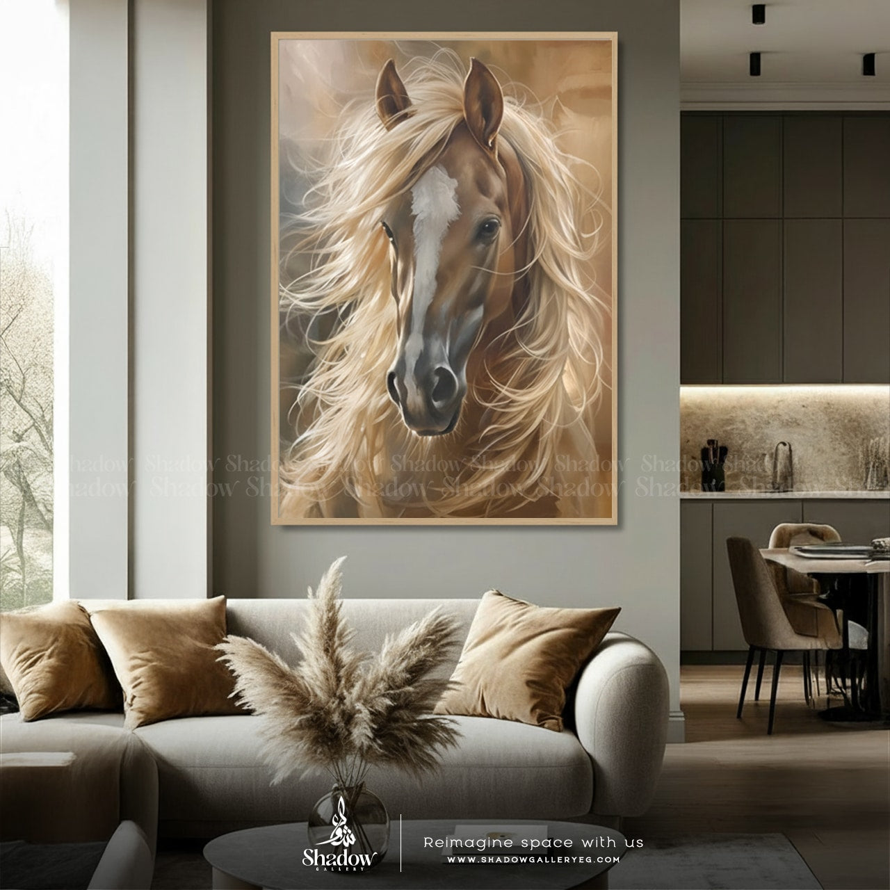 Brown White, Large Portrait Artwork – styled in a modern room setting