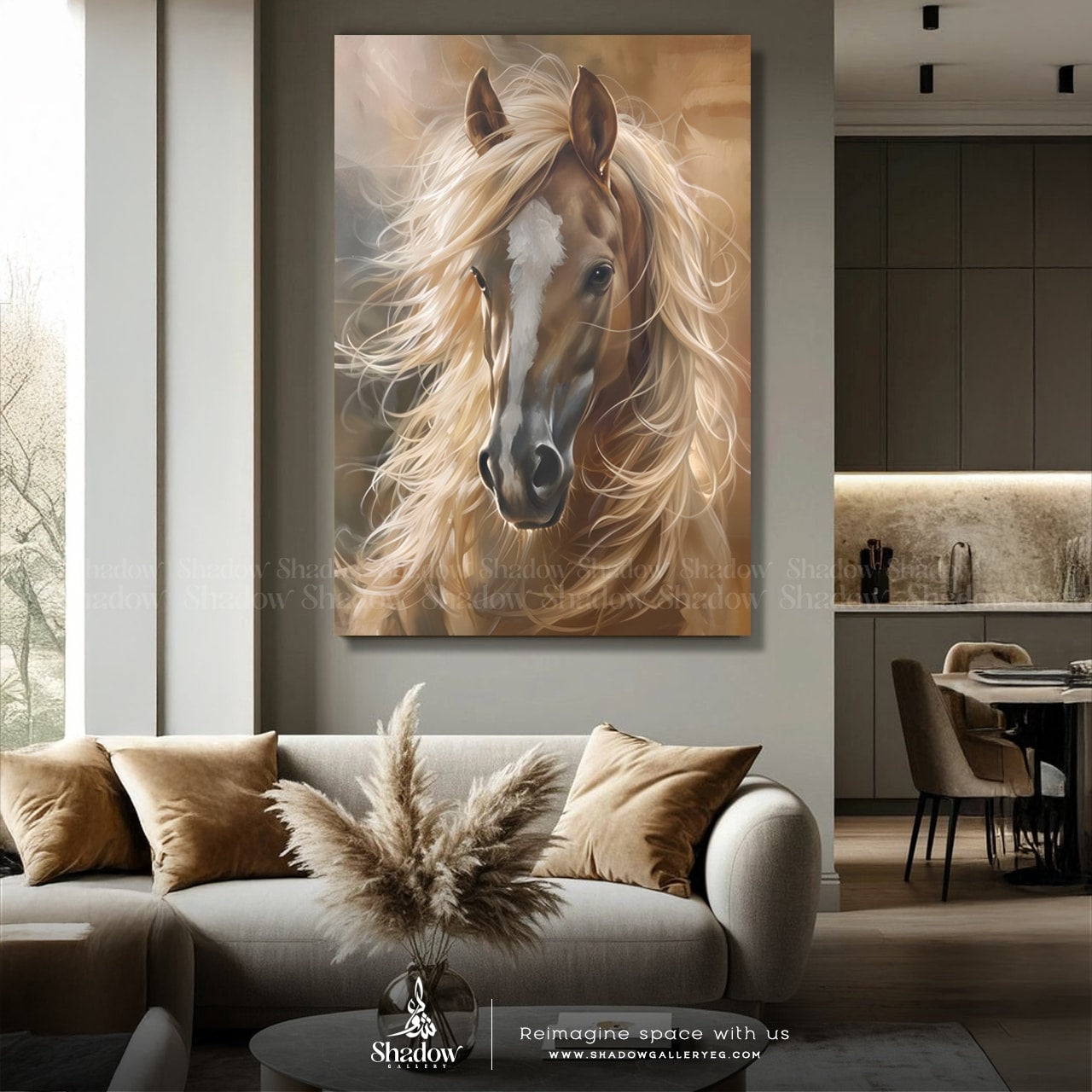 Brown White, Large Portrait Artwork – styled in a modern room setting