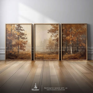 Rustic Sepia Forest Wall Art Set of 3 – styled in a modern room setting
